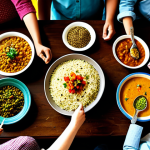 **Prompt 1: Healthy Home-Cooked Meal**

"A vibrant and appetizing spread of home-cooked Indian dishes on a wooden table, featuring colorful vegetables, lentils, and whole grains, fully clothed family members enjoying the meal together, warm lighting, safe for work, appropriate content, perfect anatomy, natural proportions, professional food photography, high quality, family-friendly"