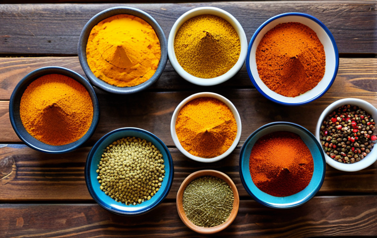 한식 해외 반응 - Spices of India**

"A vibrant and colorful display of various Indian spices (turmeric, coriander, cu...