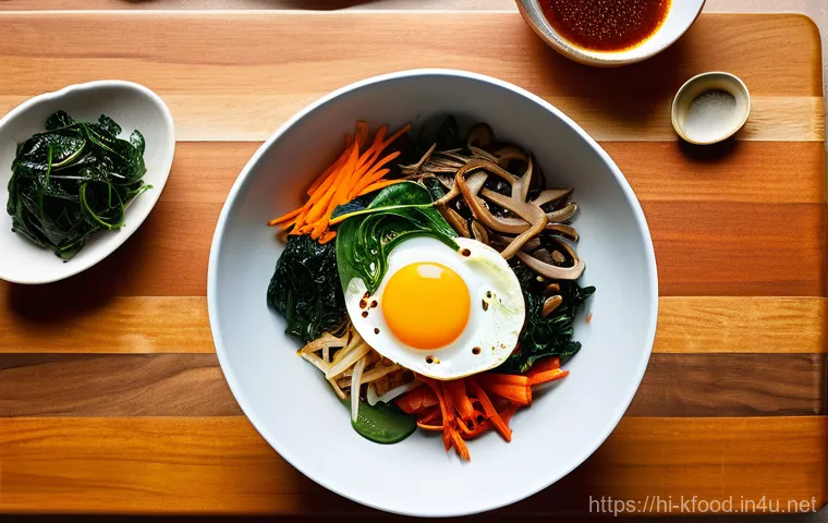 한식 관련 온라인 강좌 - Image Prompt 1: Vibrant Bibimbap in a Home Kitchen**