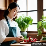 한식 요리에 활용하는 천연재료 - **Prompt:** A serene and brightly lit kitchen in a traditional Korean home. A young Korean woman, dr...