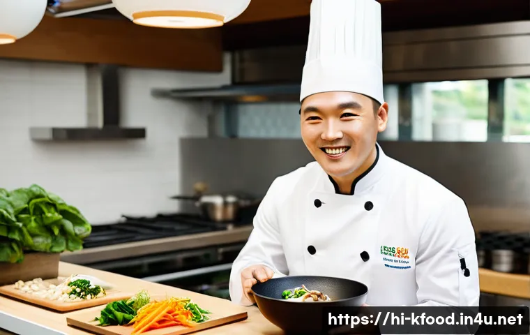 한식 요리사 인터뷰 - **Prompt:** A young, enthusiastic Korean male chef, wearing a clean, white chef's jacket, is passion...