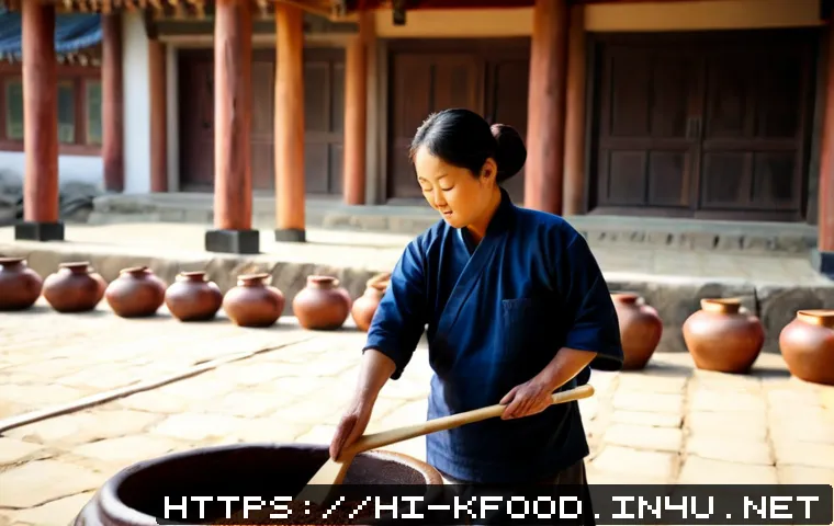 한식 고추장 제조사별 특징 - Photorealistic comparison scene of traditional Korean gochujang production: a sunlit fermentation co...